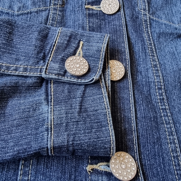 Baccini Womens Dark Blue Denim Jean Jacket With Sparkly Rhinestone Buttons - Picture 7 of 9